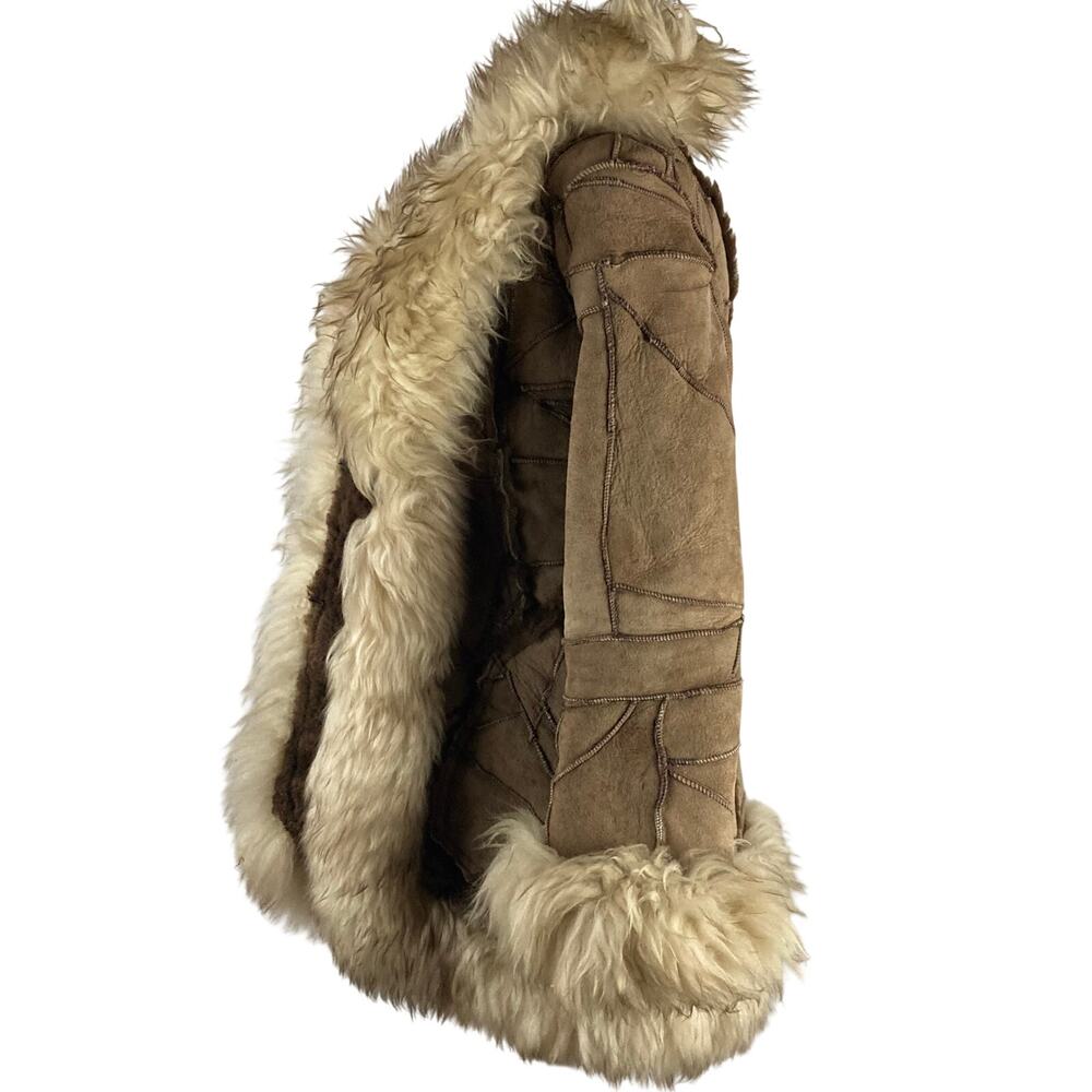 Genuine Shearling Sheepskin Patchwork Leather Coa… - image 4